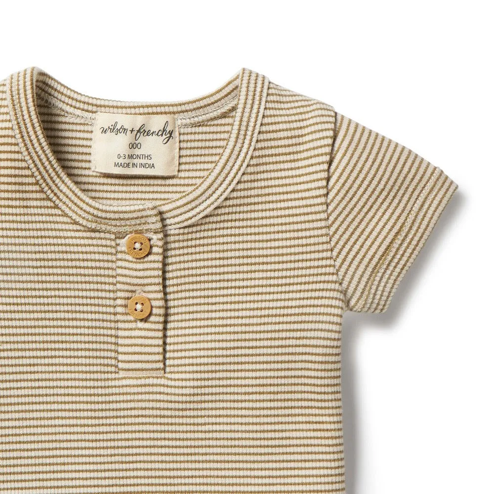 Wilson and Frenchy Organic Stripe Rib Henley Tee Leaf