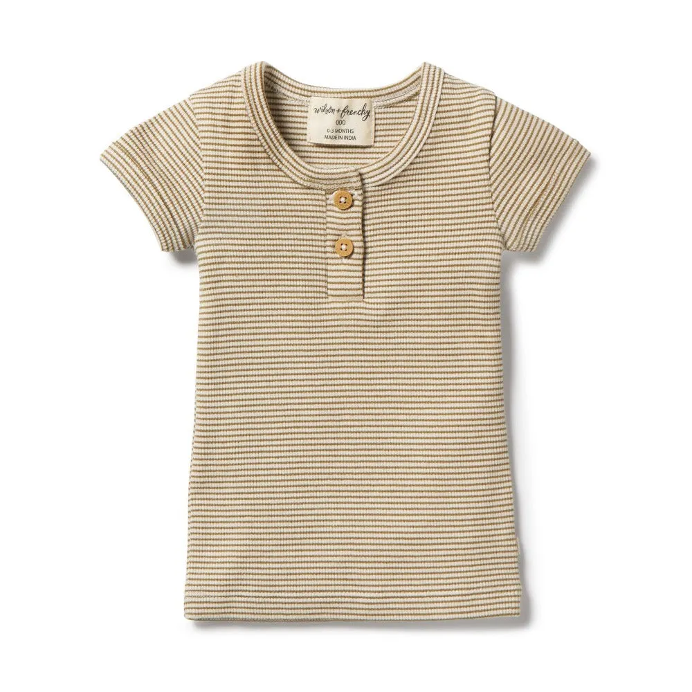 Wilson and Frenchy Organic Stripe Rib Henley Tee Leaf