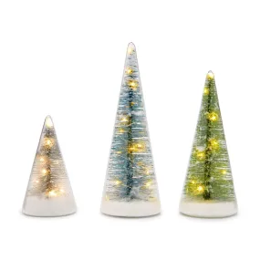 Winter Spruce LED Glass Lighted Trees - Set of 3