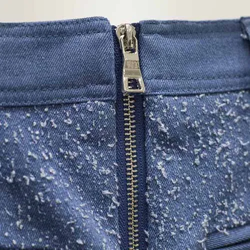 Women Blue Jean Skirt Lion Button Split Irregular Denim Skirt