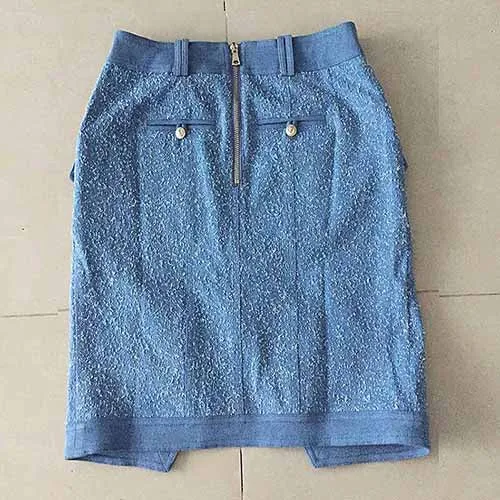 Women Blue Jean Skirt Lion Button Split Irregular Denim Skirt