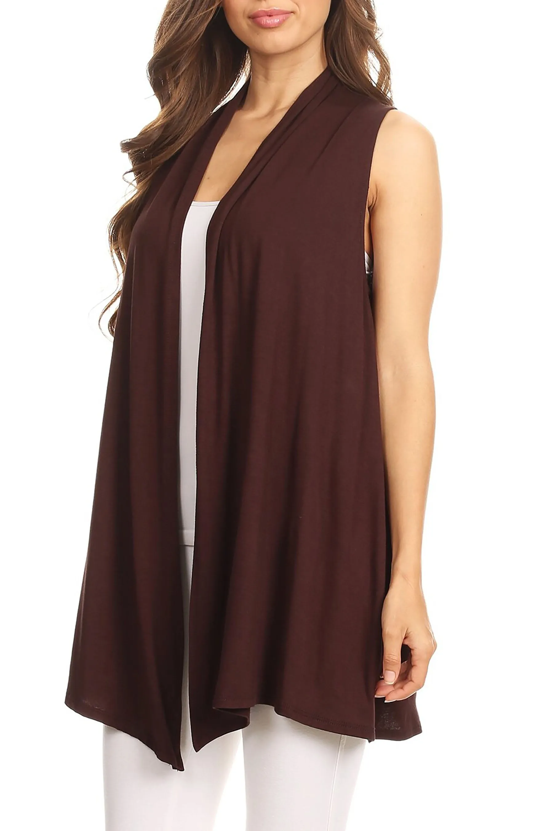 Women's Casual Open Draped Front Solid Cardigan Vest