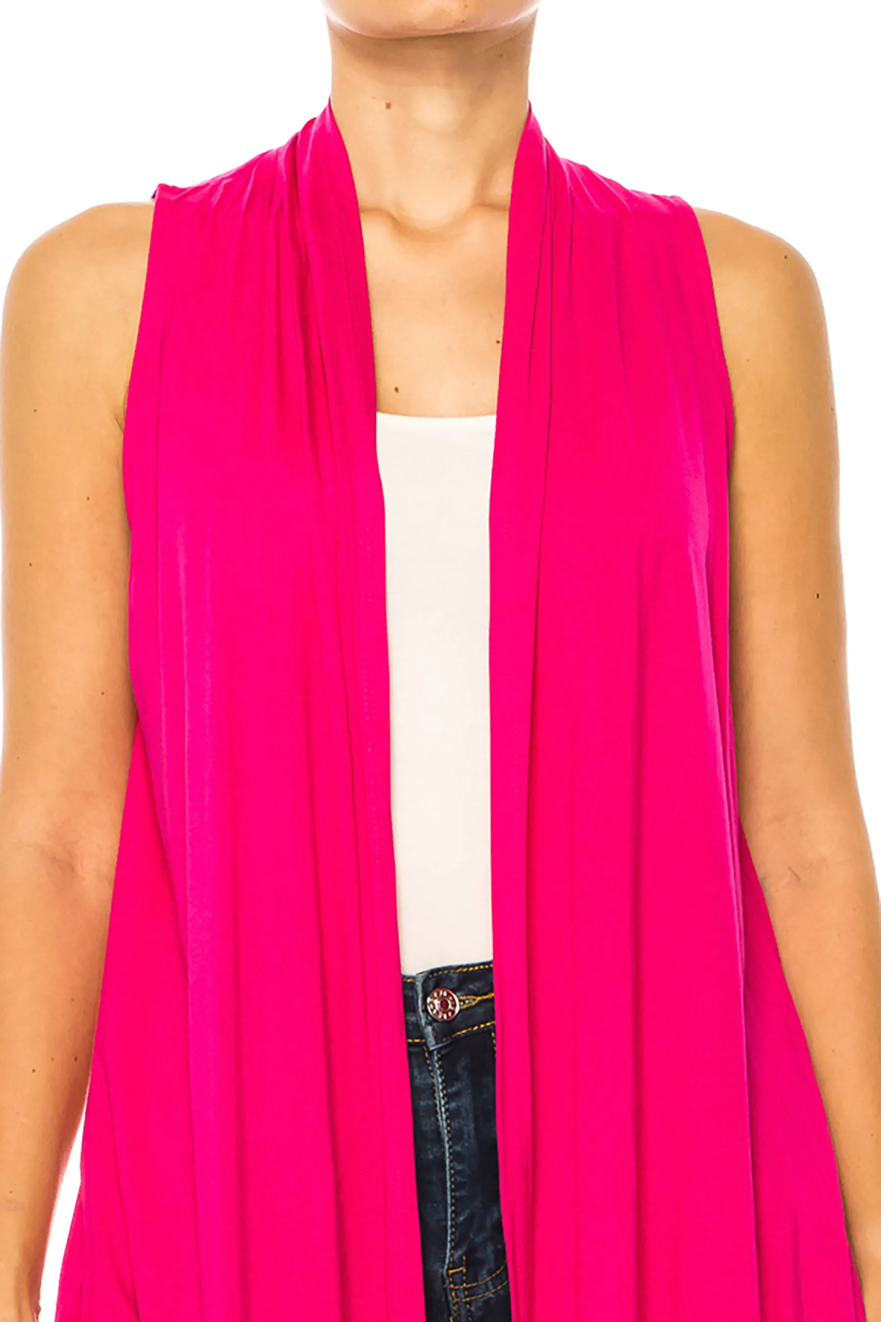 Women's Casual Open Draped Front Solid Cardigan Vest