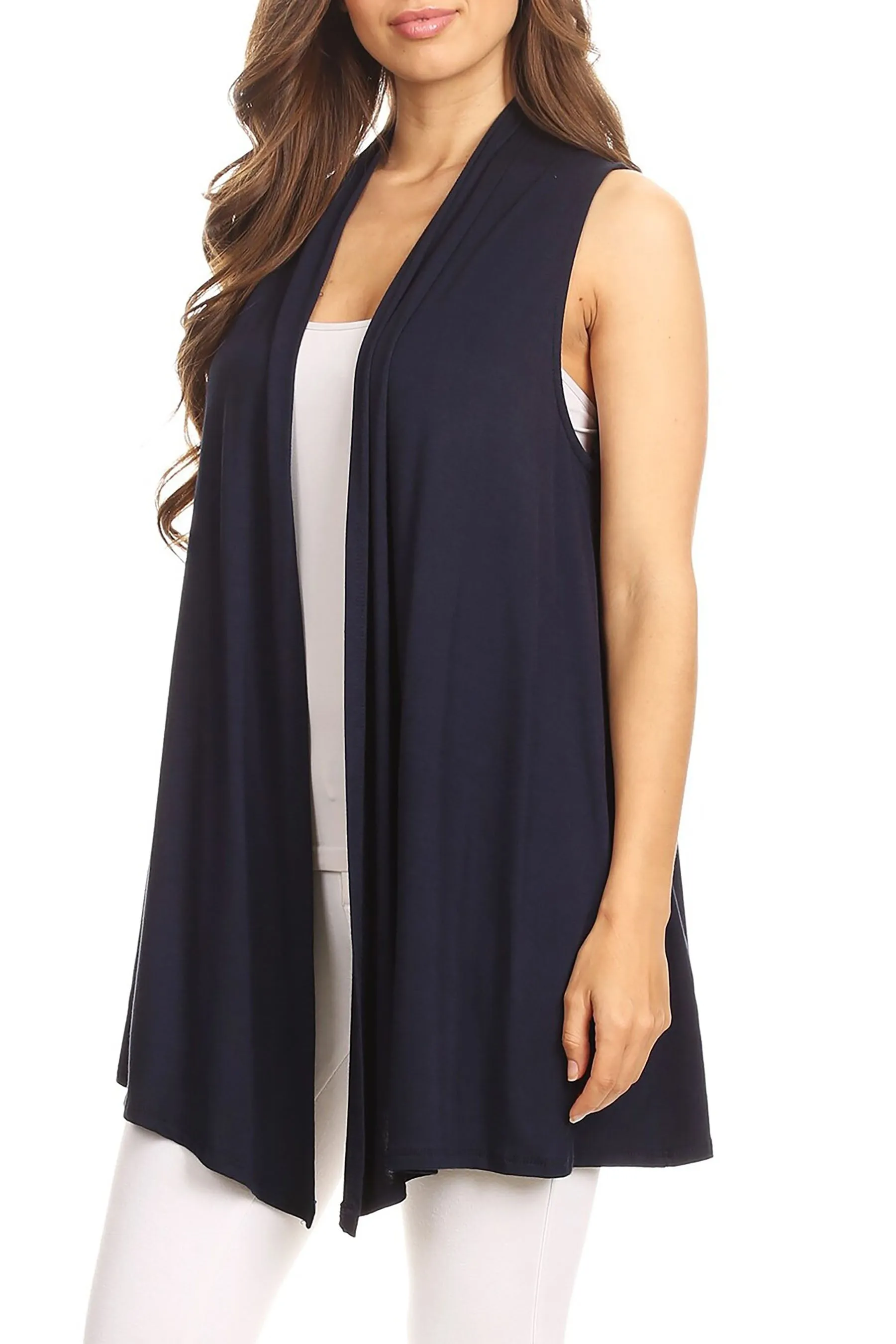 Women's Casual Open Draped Front Solid Cardigan Vest