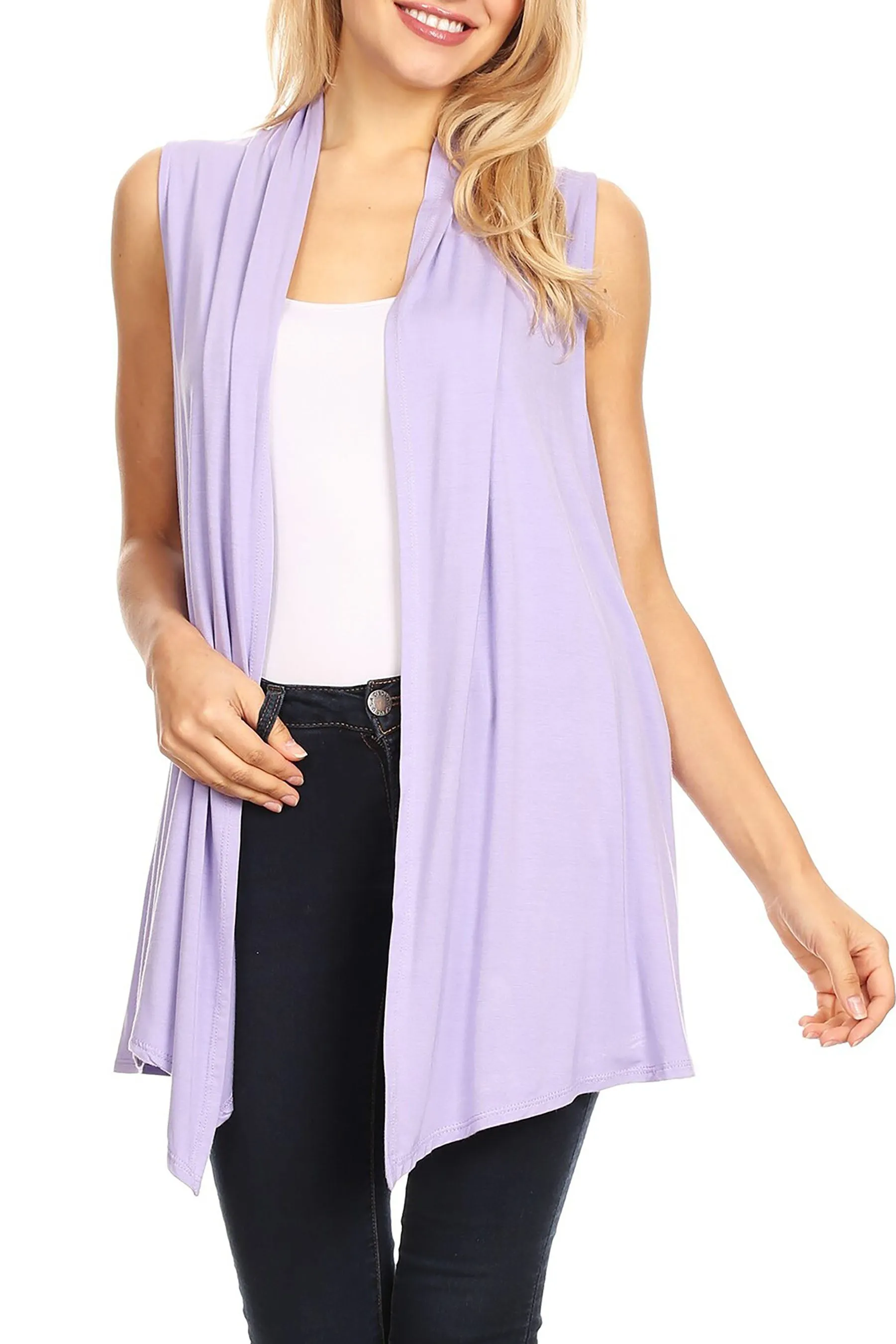 Women's Casual Open Draped Front Solid Cardigan Vest