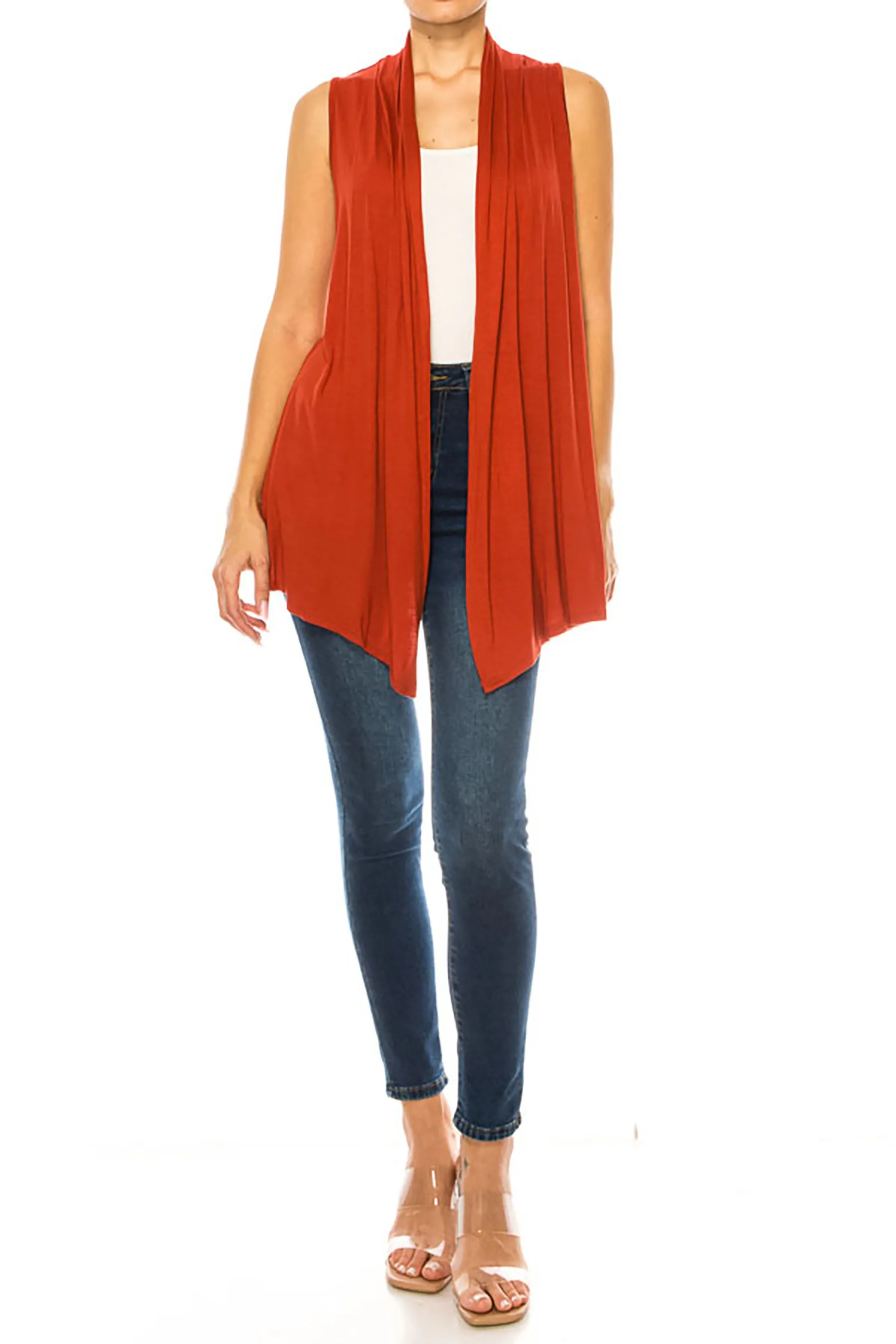 Women's Casual Open Draped Front Solid Cardigan Vest