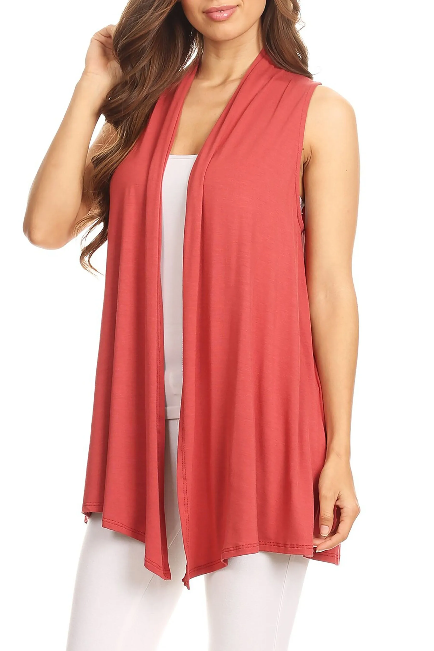 Women's Casual Open Draped Front Solid Cardigan Vest