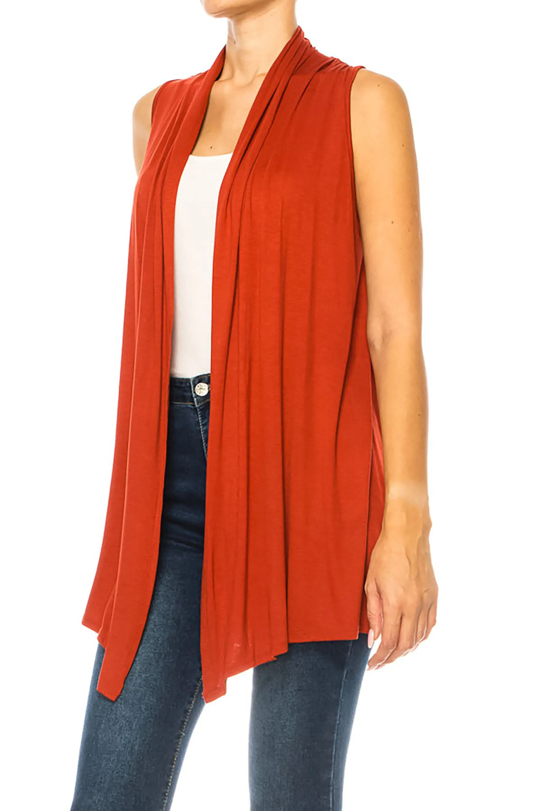 Women's Casual Open Draped Front Solid Cardigan Vest