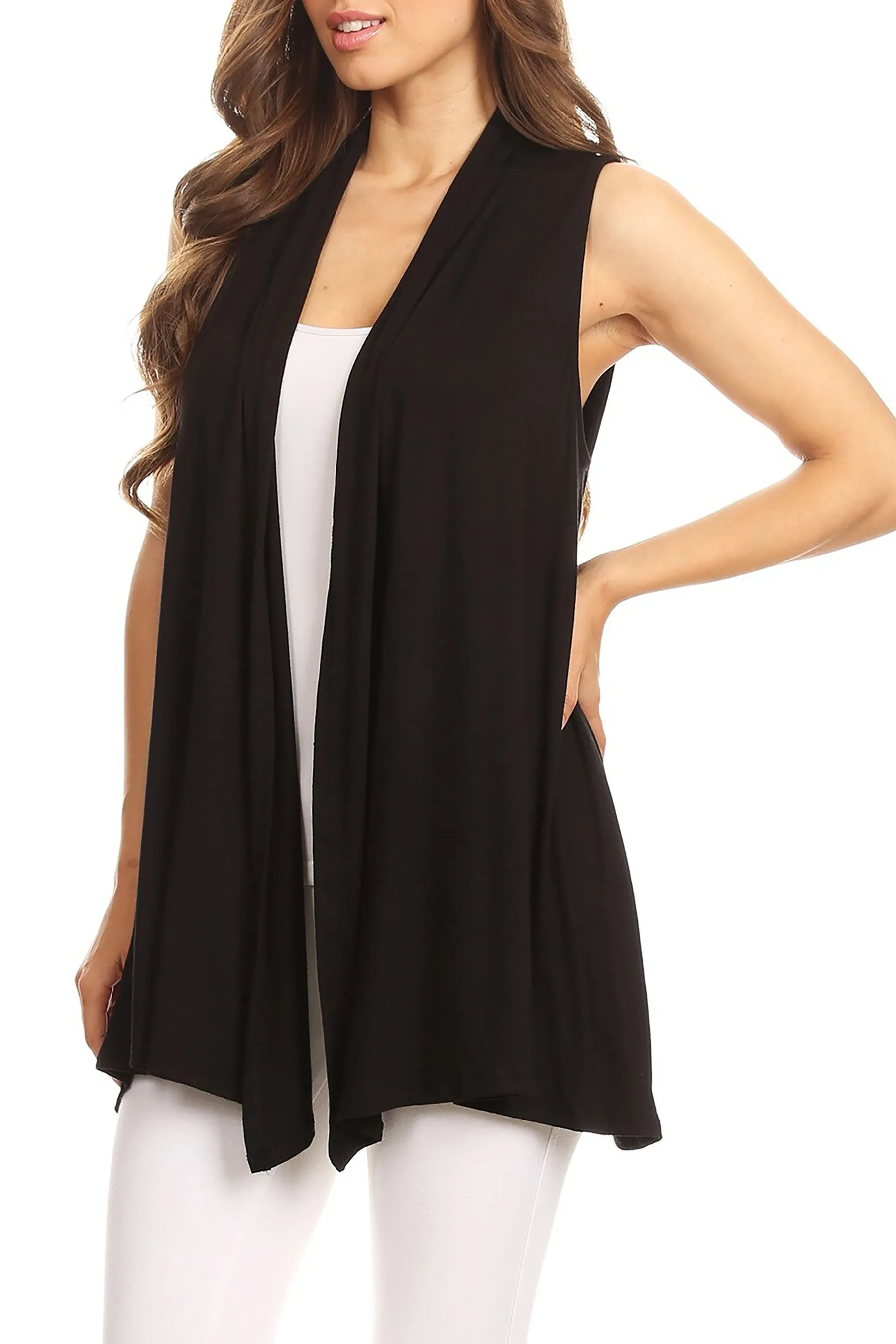 Women's Casual Open Draped Front Solid Cardigan Vest