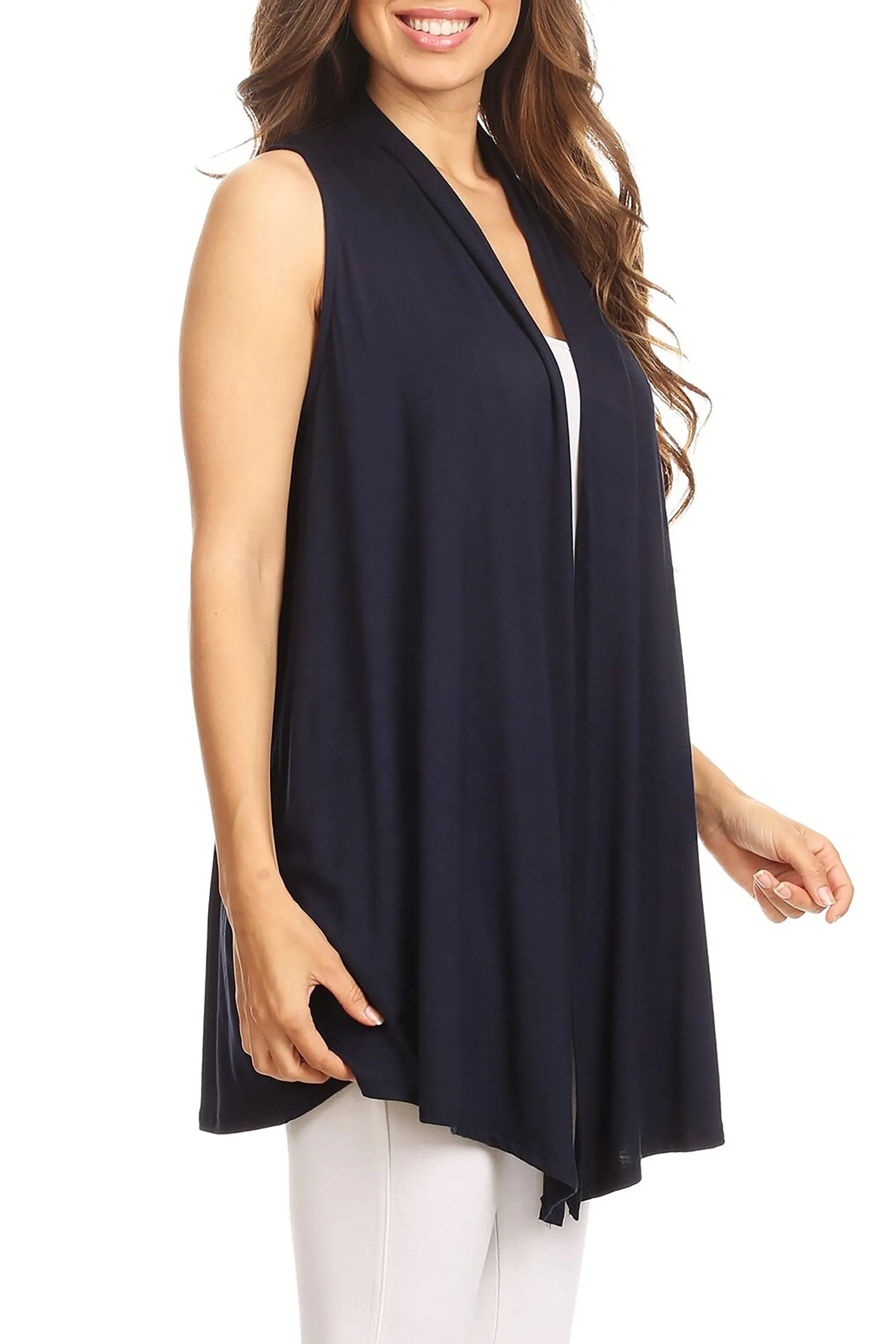 Women's Casual Open Draped Front Solid Cardigan Vest