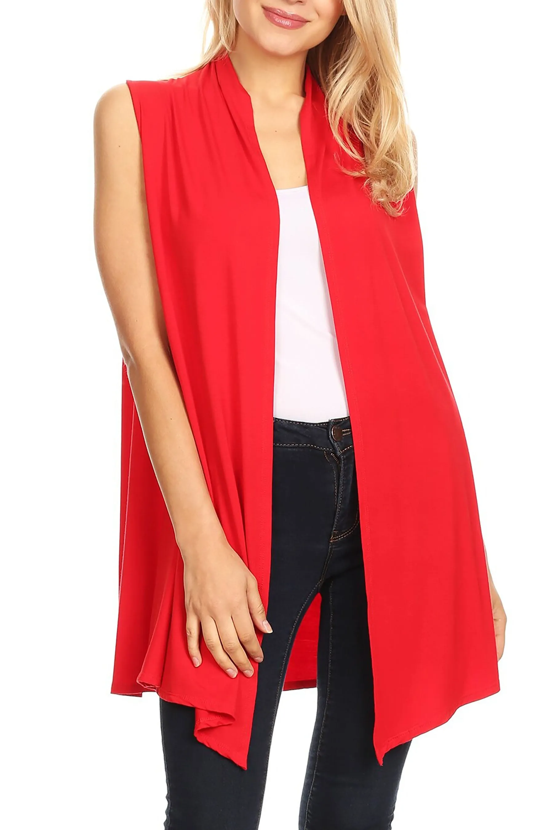 Women's Casual Open Draped Front Solid Cardigan Vest