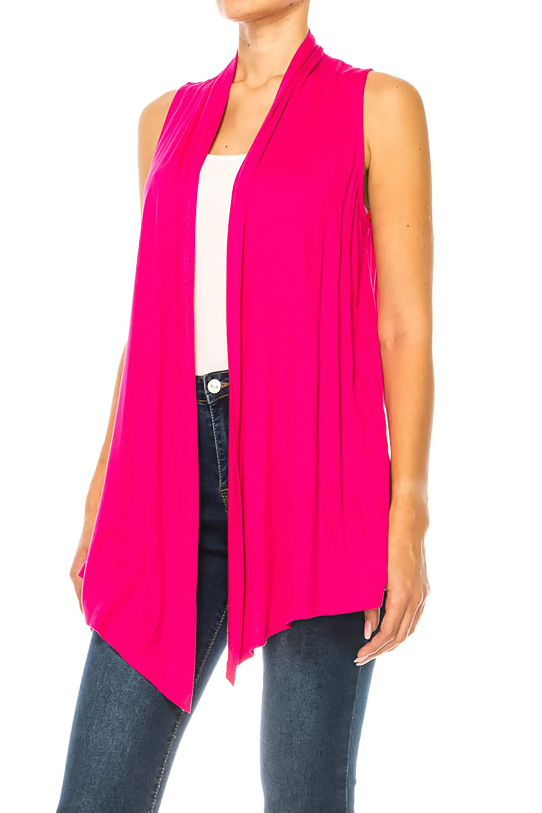 Women's Casual Open Draped Front Solid Cardigan Vest