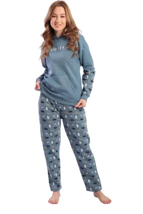 Women's Winter Pajamas Hoodie and Pants - Indigo