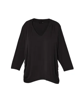 Xendra 3/4 Sleeve Top with Shirring | Black