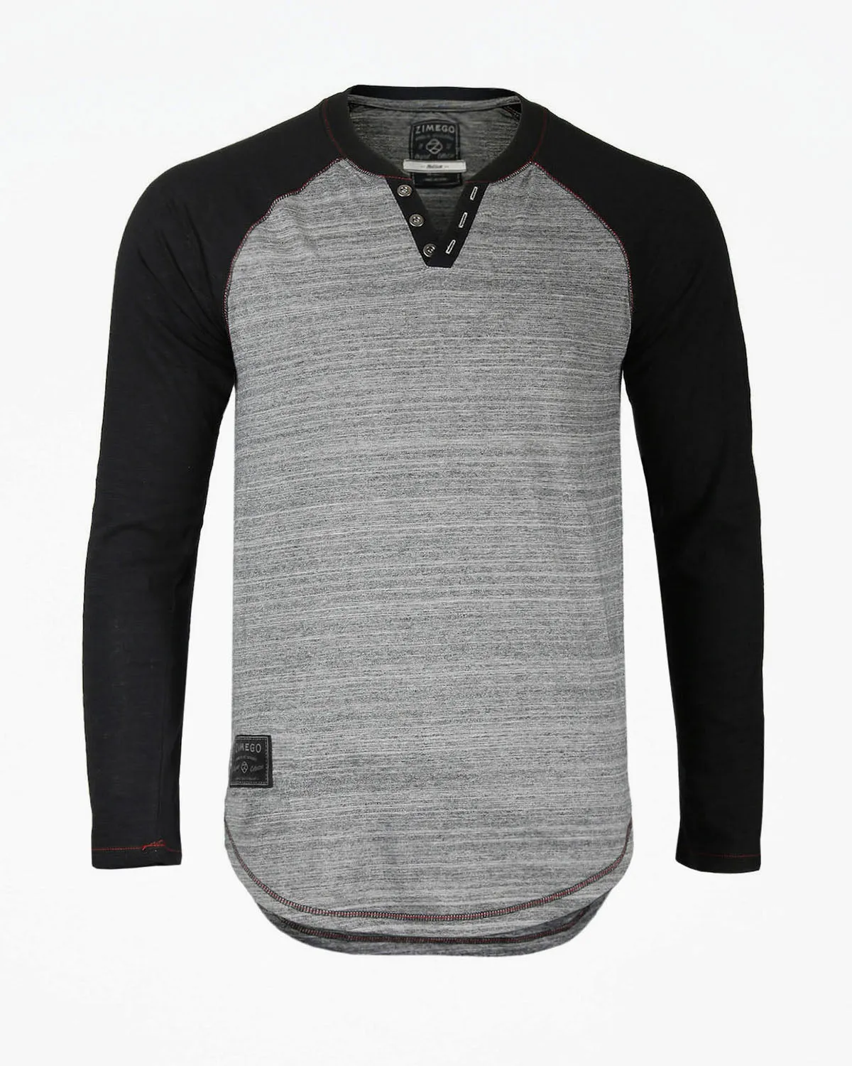 ZIMEGO Long Sleeve Contrast Raglan Henley V-Neck T-Shirts