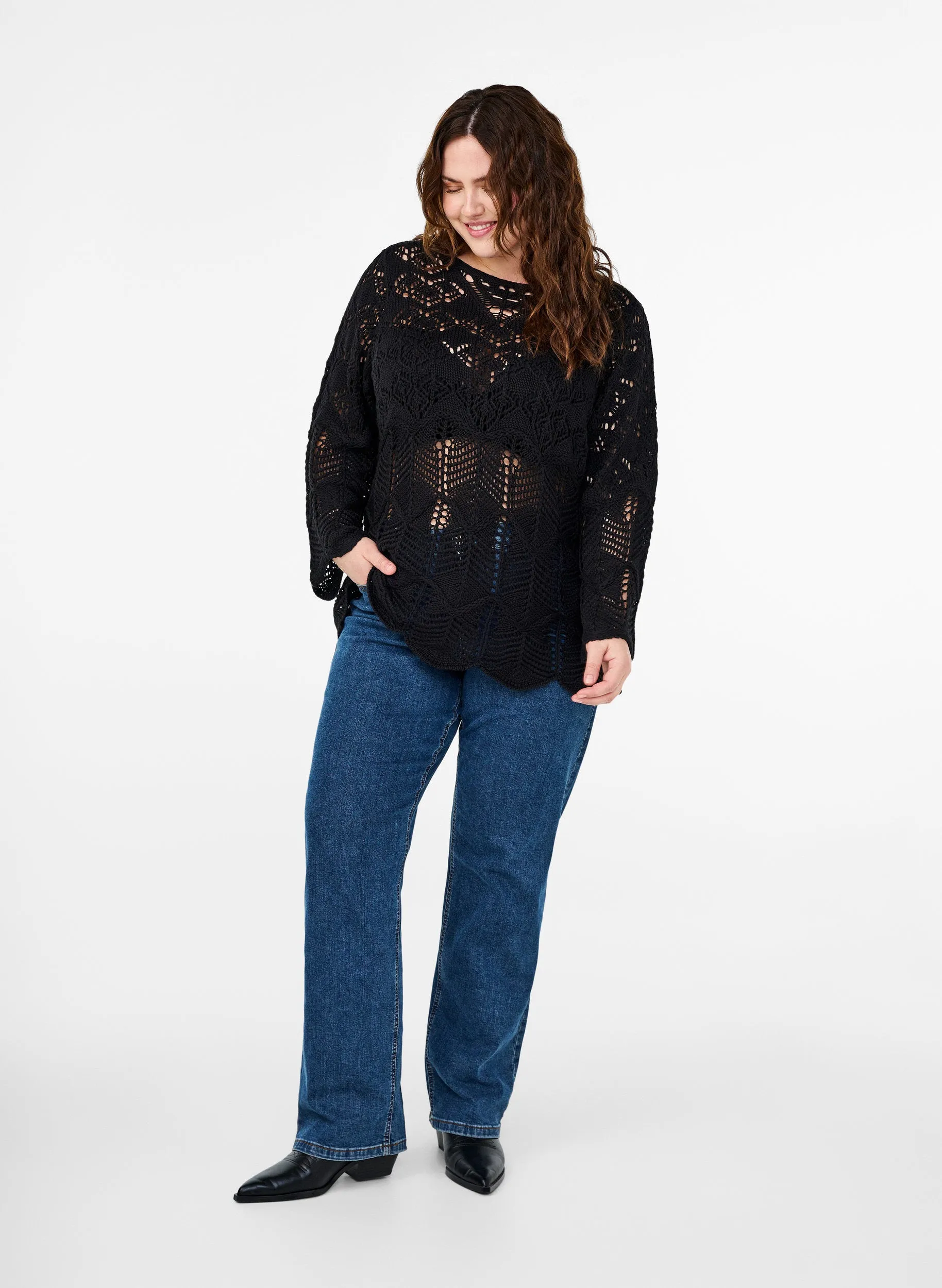 Zizzi Darline Knit Blouse in Black